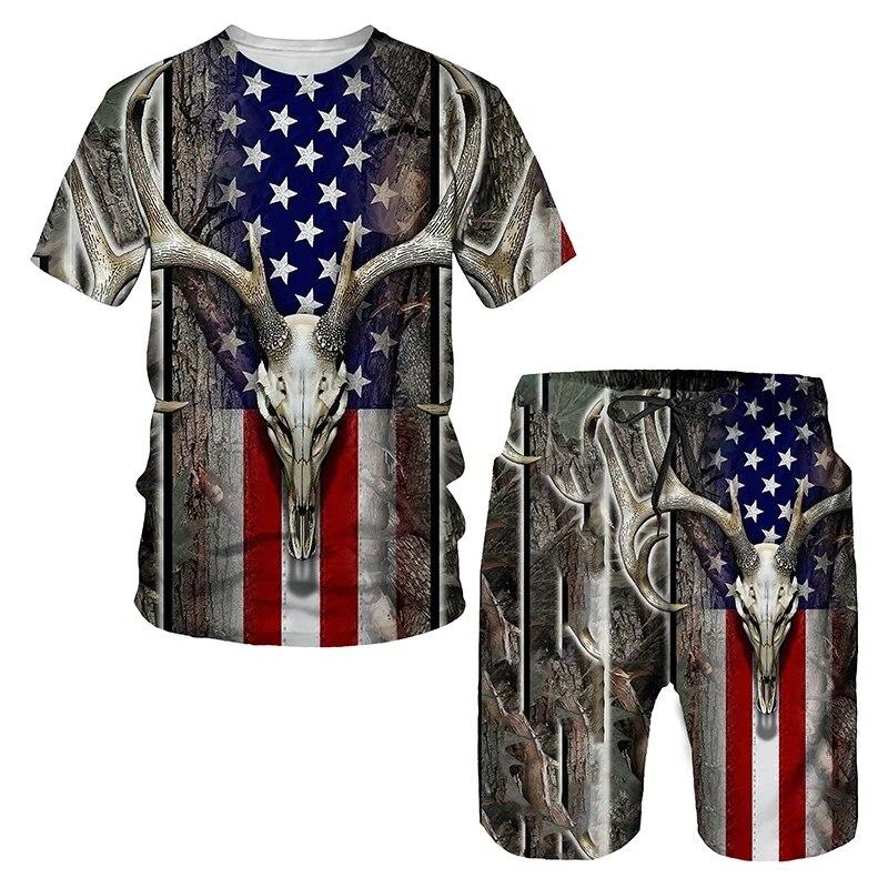 Xiao Xiang Jachthert 3D-print T-shirts Heren trainingspak Gewapende camouflage T-shirts/shorts/pak Casual buitensporten Korte mouwen Herensets S
