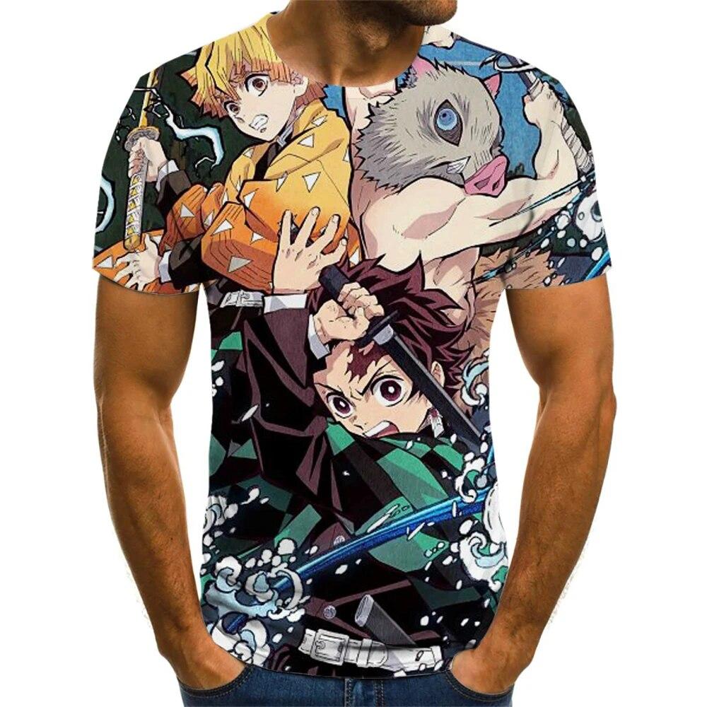 Xin nan zhuang Demon Slayer Anime 3D Printing Herenmode T-shirt Comics Kimetsu No Yaiba Tops Kinderen Leuk T-shirt Zomer Heren 6XL