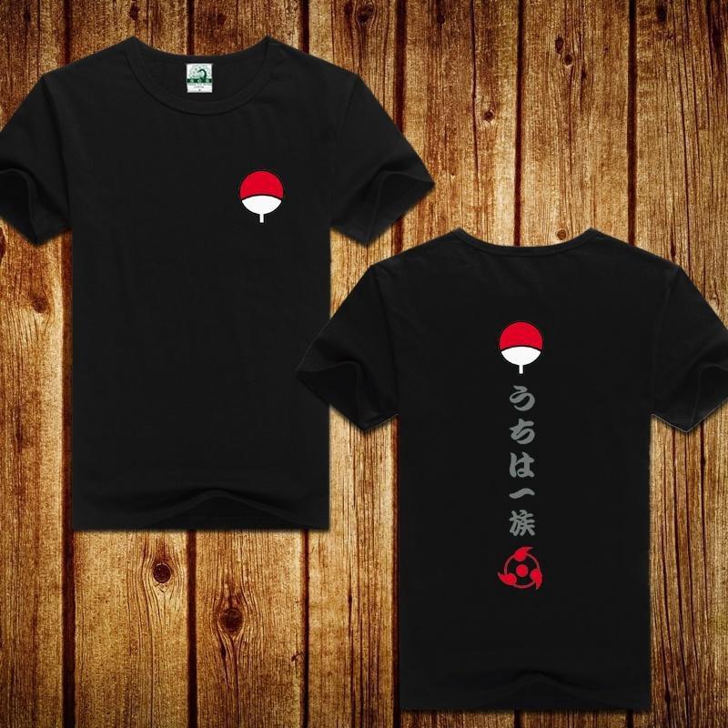 New Young De Uchiha Clan Men Anime Naruto Nieuwe Uchiha Sasuke Tops Heren T-shirt Korte Mouwen Zomer Tee Top XS zwart