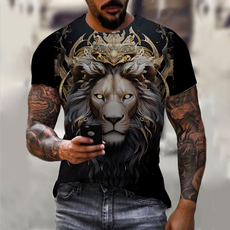 ETST 07 Heren T-shirt Mode Donker Goud Totem Leeuw patroon 3d Bedrukt T-shirt 2024 Nieuw Dier Korte mouwen Streetwear Zomer Heren Tops 3XL