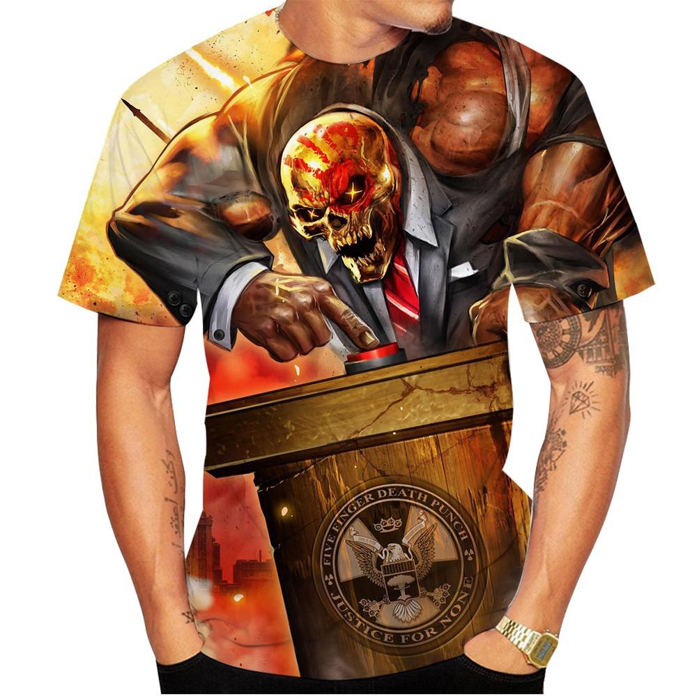 Xin nan zhuang Five Finger Death Punch Heren Dames Casaul Grappig 3D Print T-shirt Harajuku Korte Mouw Hip Hop Street Tee Shirt Oversize Kleding XXS