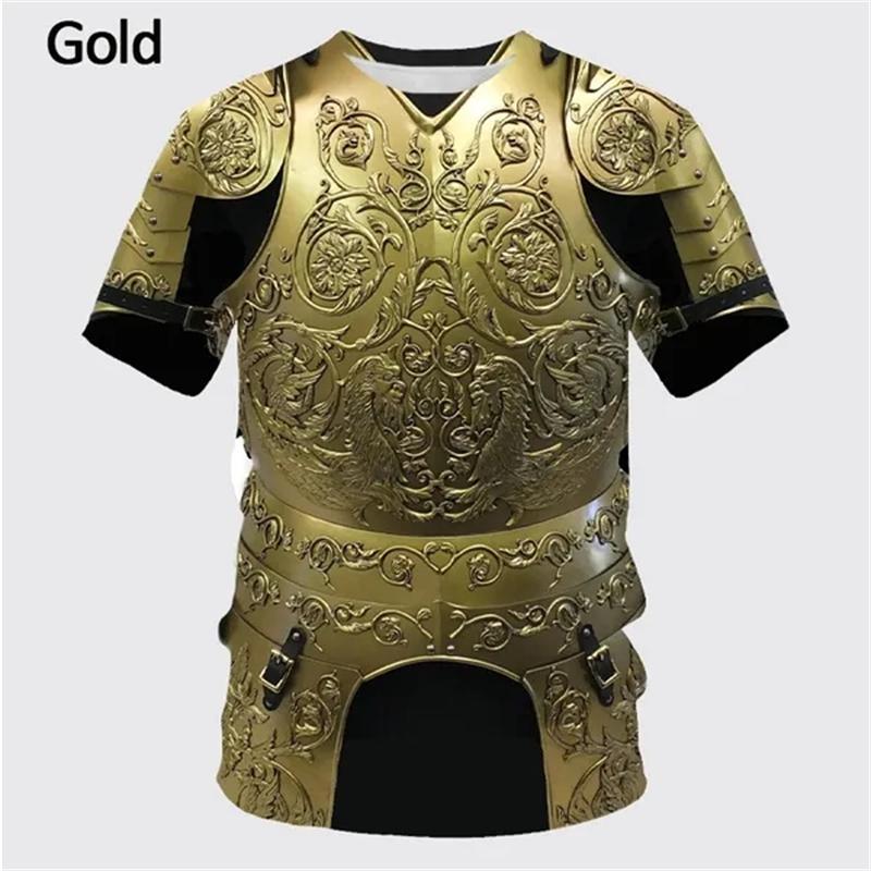 Xuhaijian02 Middeleeuws pantser 3D-print T-shirt voor heren Casual grappig ronde hals T-shirt met korte mouwen Kostuums Ademend Comfortabel Top Tees S