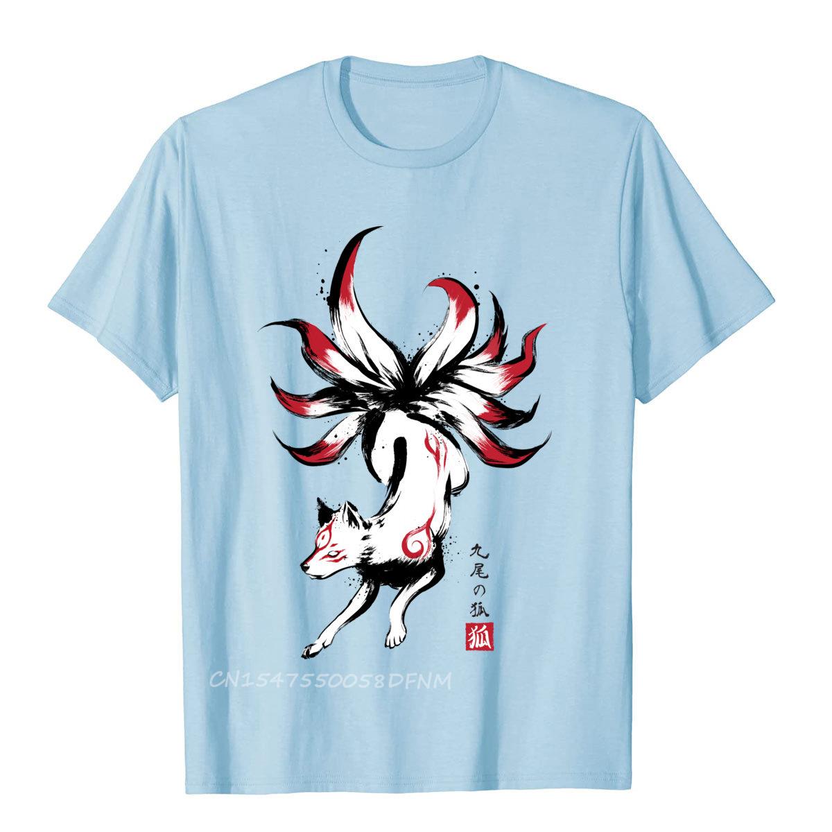Xuhaijian02 Kyubi No Kitsune Sumi-E T-shirt Amaterasu Okami Wolf Japans T-shirt voor heren Premium katoenen heren tops en T-shirts Nieuwigheid T-shirts XXXL