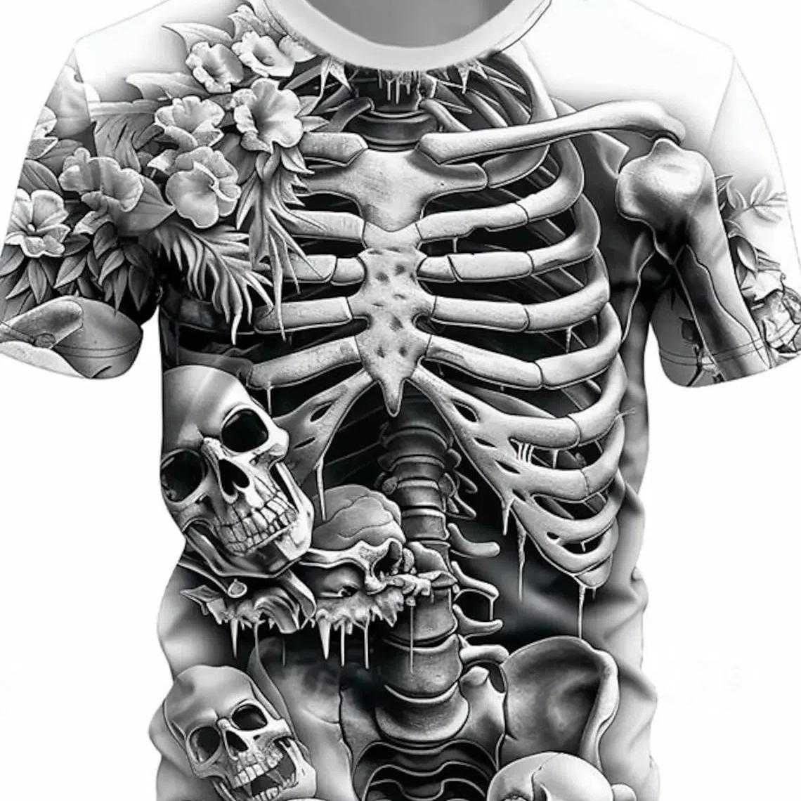 ETST 07 3D Print Cool Skulls Skeleton Grafisch Casual Tees Street Style Heren T-shirt Korte Mouw O-hals Shirts Zomer Klassieke Kleding S