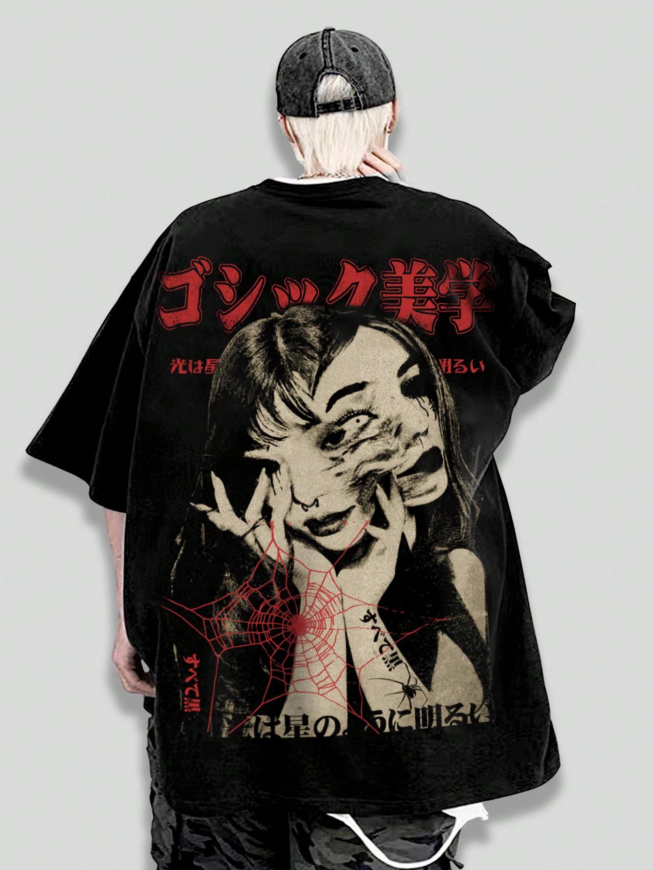 ETST 07 ROMWE Grunge Punk Heren Zomer Casual Korte Mouw T-shirt Met Letter En Karakter Print S