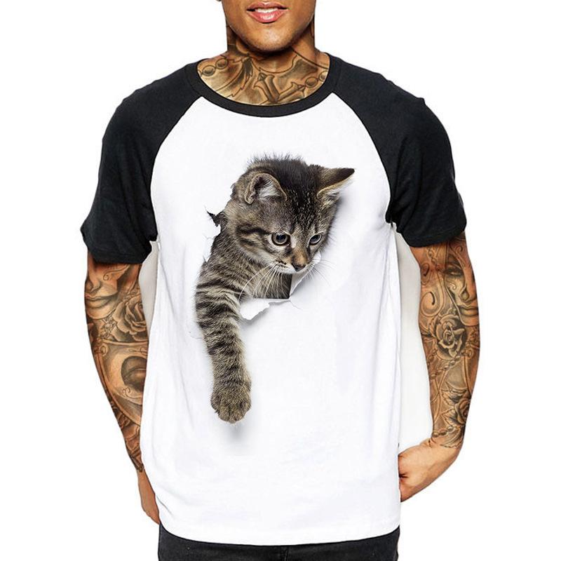 Laoxu 3D Cat Print Zomer Heren T-shirt Straat Unisex Kleding Plus Size Comfortabel Ronde Hals Korte Mouw Heren T-shirt Top S-3XL S wit