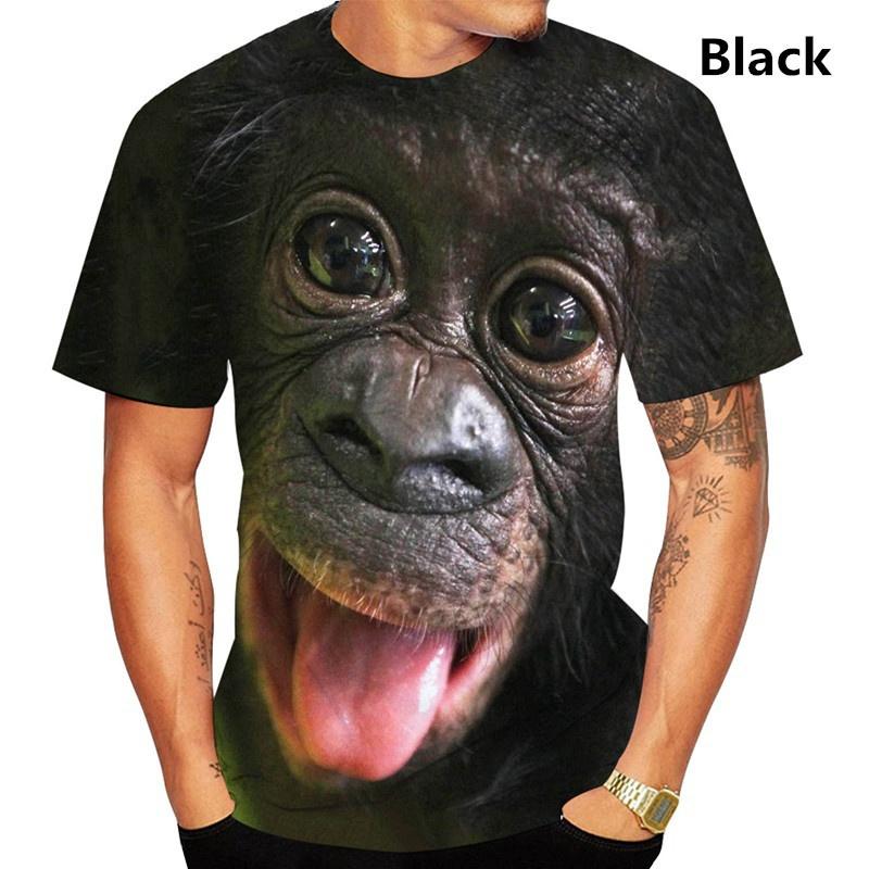 ETST 007 Grappige Kiss Monkey lip Grafische T-shirt voor Herenkleding 3D Spoof Gorilla Orangutan Print T-shirt Unisex Kid Boy Korte Mouw Tops S