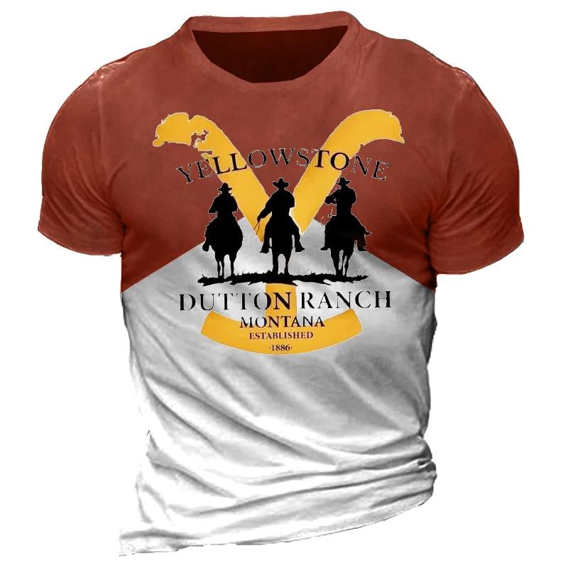 ETST 005 Nieuwe Vintage Stijl T-shirt Voor Heren Yellowstone National Park 3D Print Cowboy T-shirt Oversized Korte Mouw Top Casual Streetwear S