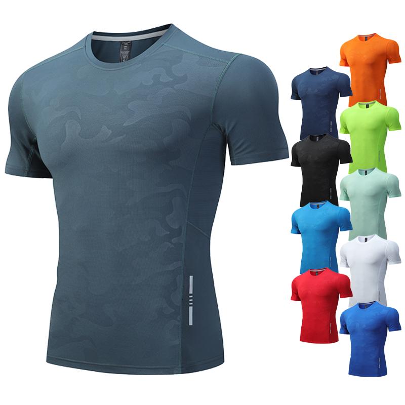 Shedao Pro Fitness Sporting Dry Fit Heren Hardloopshirt Tops Fitness Compressie Gym Polyester Sport T-shirt Outdoor Workout Training Muscle Fit Kleding S blauw