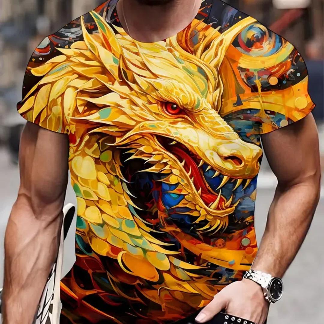 ETST 011 Nieuwe Chinese Draak 3D geprint ronde kraag korte mouwen heren T-shirt, casual zomer T-shirt, mode straat pullover korte s S