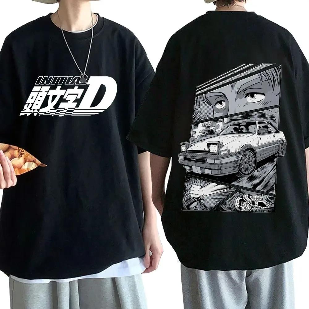 ETST 011 Anime Drift AE86 Initial D Dubbelzijdig Heren T-shirt O-hals Korte Mouwen Zomer Casual Unisex R34 Skyline GTR JDM Manga T-shirts S