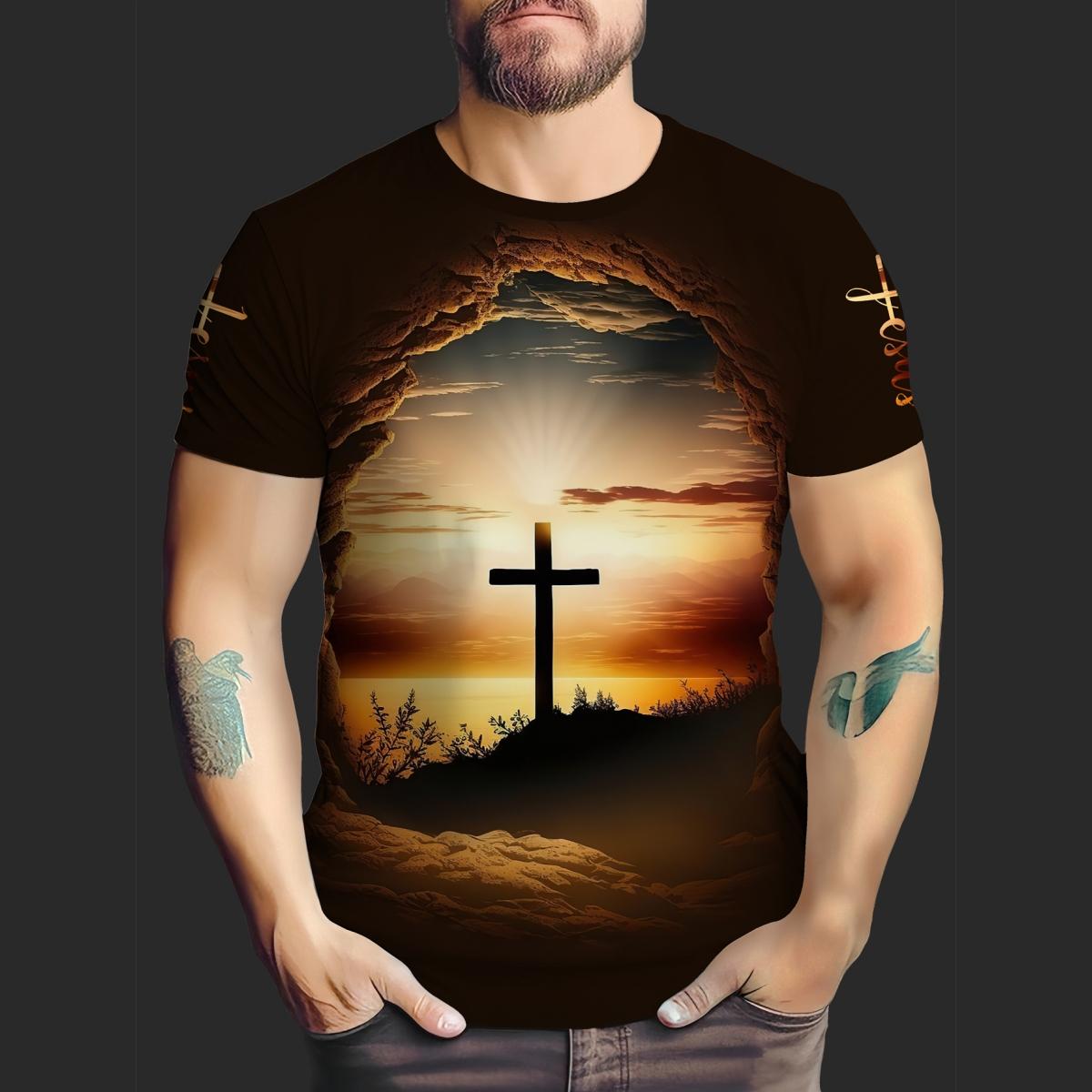 ETST 03 Herenmode Jezus Kruis 3D Print T-shirt Korte Mouw Grappige Grafische T-shirts Tops Christelijke Religieuze Bijbel T-shirts S