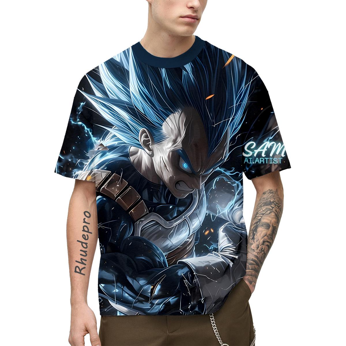 ETST 011 2024 Zomer Heren Nieuwe Hot Anime Goku Vegeta All Over Print Cosplay Heren Straat T-shirts Unisex Top Korte Mouw S