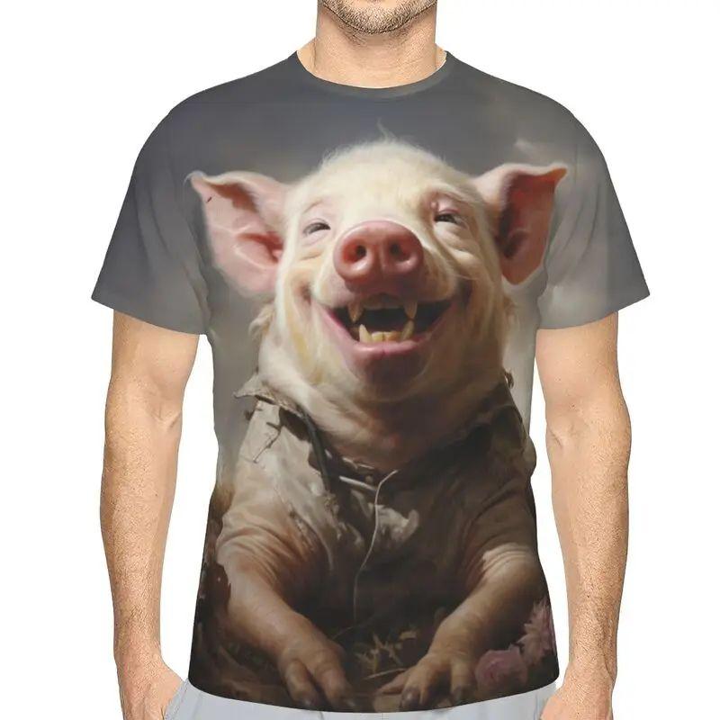 ETST 006 Heren Zomerplezier Schattig Dier Varken Print 3d Bedrukt T-shirt Mode Grappige Persoonlijkheid Plus Size Losse Ronde Hals Korte Mouw Top S