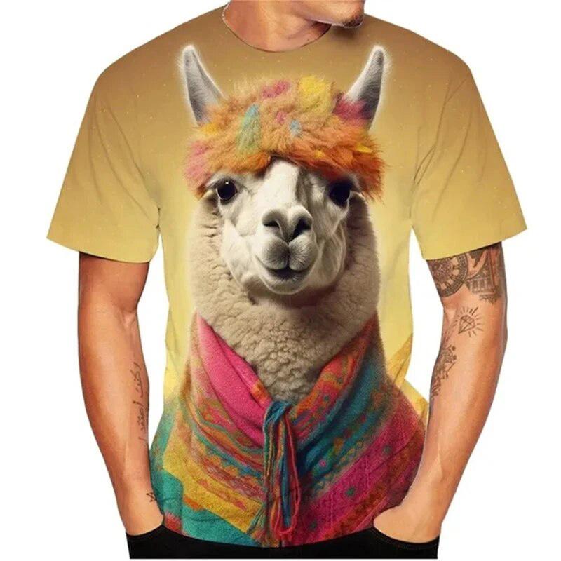 ETST 006 3D-geprint grappig Alpaca T-shirt voor heren Grappig dierenpatroon T-shirts Casual losse persoonlijkheid O-hals korte mouwen T-shirts Kindertopjes S