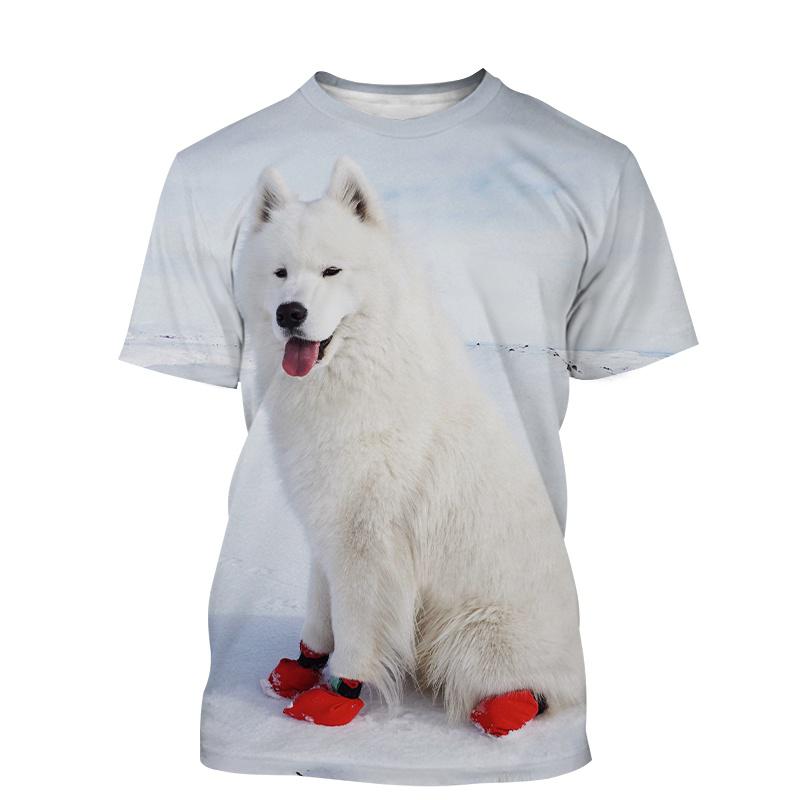 ETST 006 Nieuwe Heren Dames Kinderen Casual T-shirt 3D Print Schattig Dier Hond Samojeed Patroon Ademend Licht Zomer Sport Top S
