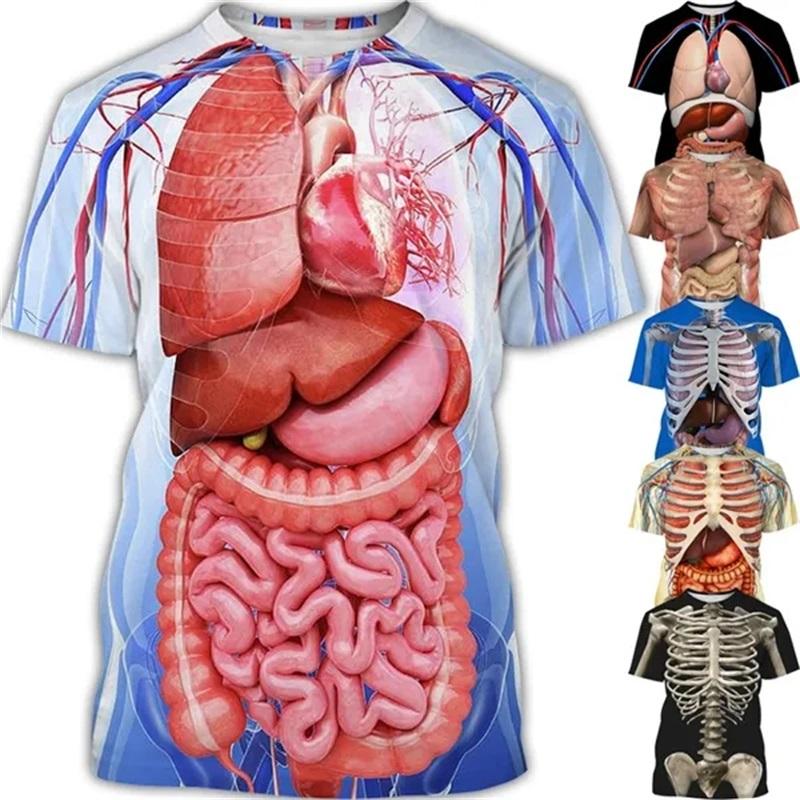 ETST 006 3D-print skelet inwendige organen T-shirt heren dames casual ronde hals korte mouwen t-shirts top streetwear heren oversized t-shirt S
