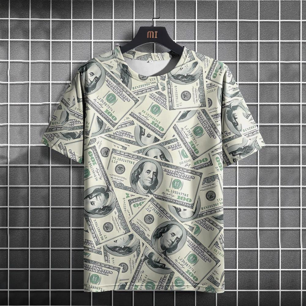 ETST 005 Grappig heren T-shirt US Dollar Design Print Zomer Casual Korte Mouw O-Nek Pullover Mode Straat T-shirts Oversized Kleding S