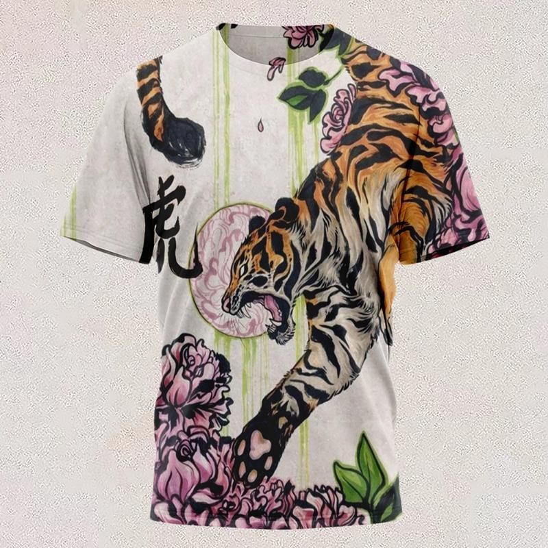 Xuhaijian02 Nieuwe T-shirt Full-color Tijgerkop Korte mouwen Cool T-shirt Ronde hals 3d Gedrukt Casual Korte mouwen Oversized Kleding S