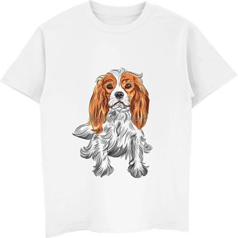 YSM Cotton Tshirt Cavalier King Charles Spaniel Hondenprint Mode T-shirt Heren Korte Mouw Katoenen T-shirt XL wit