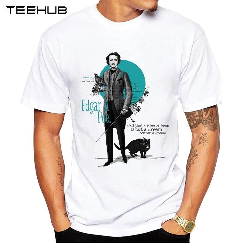 YSM Cotton Tshirt TEEHUB Herenmode Edgar Allan Poe Bedrukt T-shirt met korte mouwen Hipster O-hals XS wit