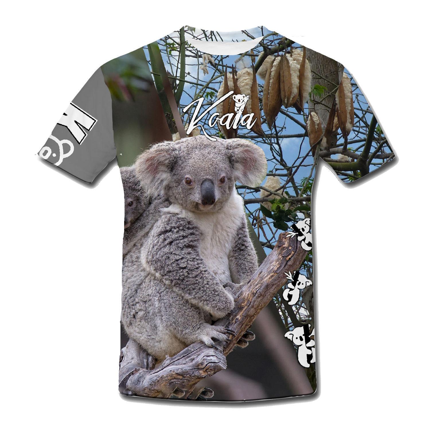 HerSight Streetwear Koala Hip Hop Series 3D Bedrukt T-shirt Heren Animal Tees Casual Outfit Zomer Korte Mouw T-shirts S grijs
