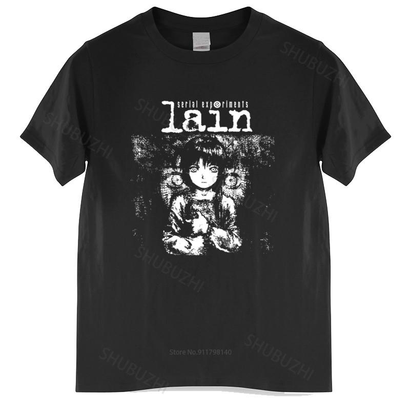 Laoxu Nieuw binnengekomen heren t-shirt Serial Experiments Lain T-shirt Heren Katoen Harajuku Japan Manga Iwakura Tees Homme Zwart T-shirt S wit