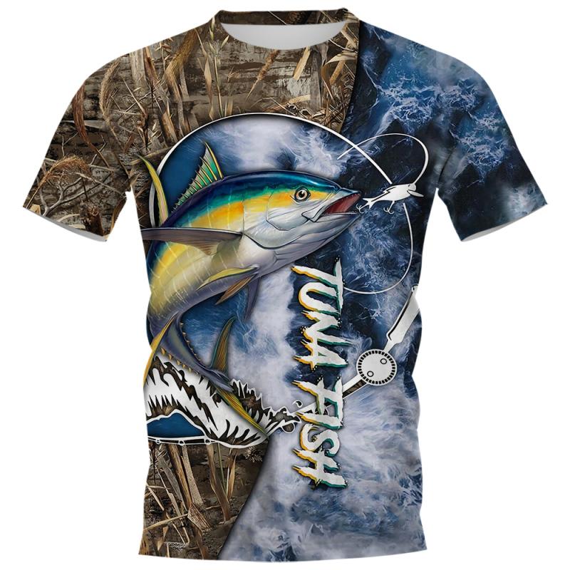 Subilier 3D-bedrukt T-shirt Heren Dames Zomer Basvissen Korte mouwen Casual Straat Los Comfort Plus Size Heren XS