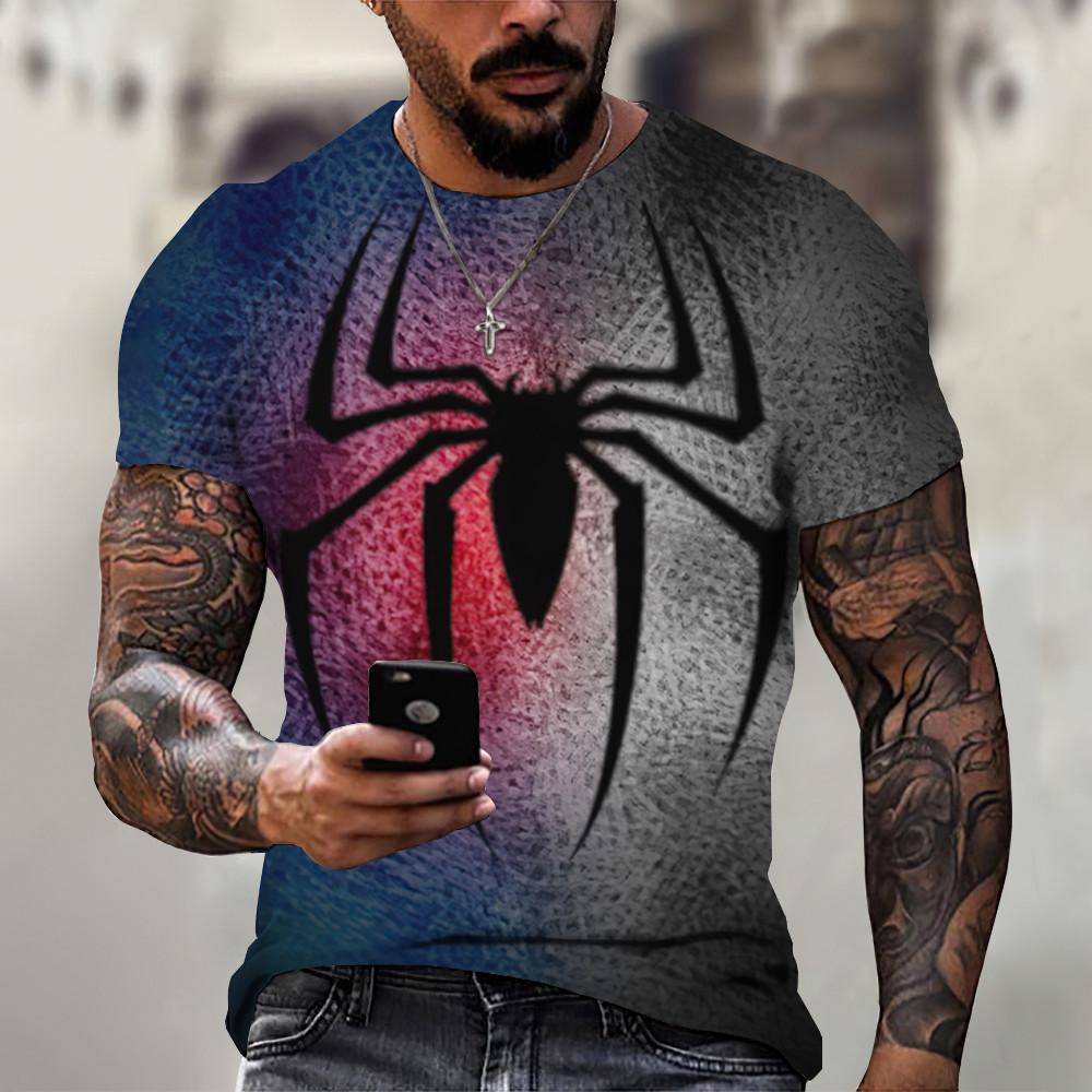 Subilier Heren T-shirt Zomer Rood 3D Spinnenprint T-shirts Heren Coole Spinnen Korte Mouw O-hals T-shirt Heren Oversized Kleding S