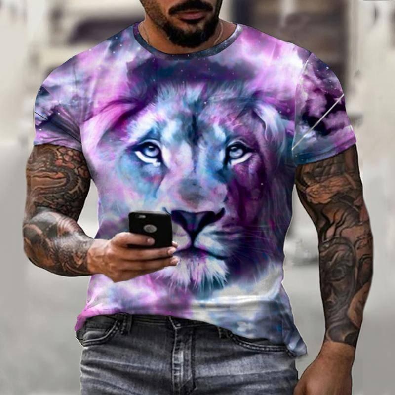 Subilier Heren T-shirt Mode 2022 Nieuwe Zomer 3D Print Dier Leeuw Straat Persoonlijkheid Wild Losse Oversize Zwarte Top O Kraag S