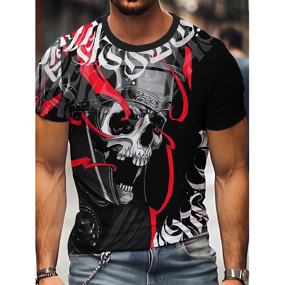 ETST 03 Zomer Heren 3D Schedel Grafische Print T-shirt Street Style Coole Korte Mouw T-shirts Voor Grote & Lange Mannen Oversized Kleding Tops Nieuw 4XL