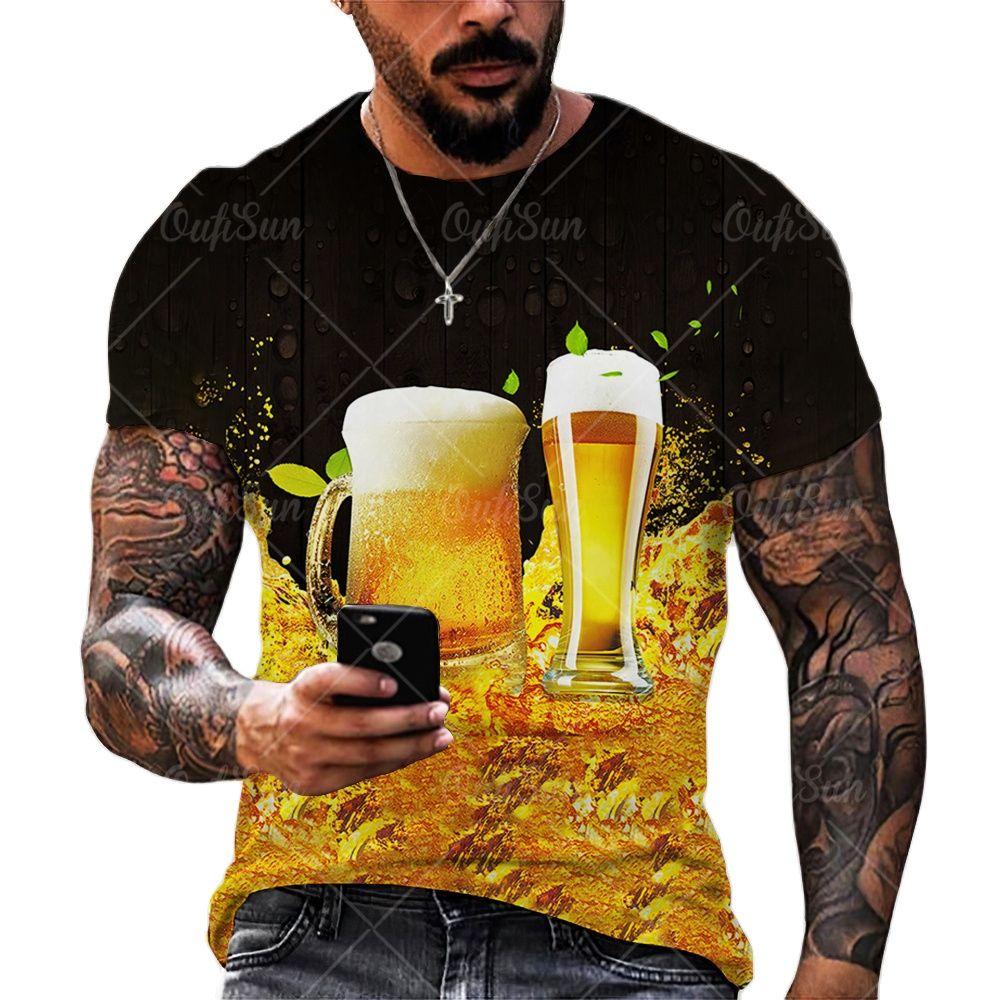 ETST 03 Bier 3D Print Heren T-shirts Zomer Polyester O-hals Ademend Korte Mouw Losse Tops T-shirts Oversized T-shirt Herenkleding 6XL 3XL