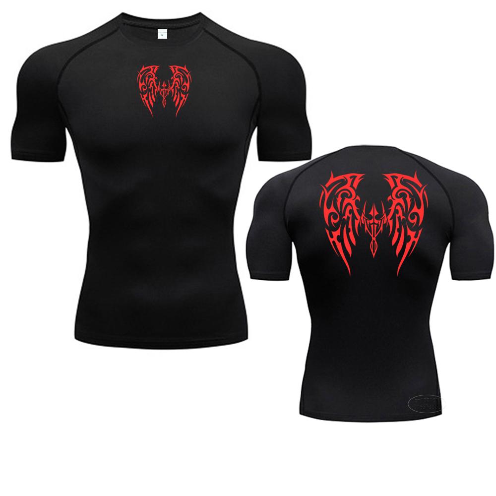 Xin nan zhuang Zomer Gym Snel drogende elastische onderkant T-shirt Heren Anime Print Compressie Fitness Bodybuilding Jogging Sport Top S-3XL S