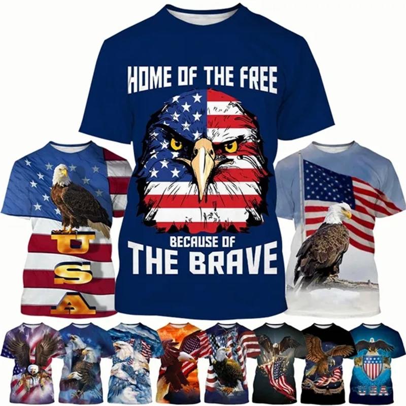 Subilier 3D Amerikaanse adelaar vlag bedrukt T-shirt VS VS streep embleem heren T-shirt onafhankelijkheidsdag dameskleding patriottische kinder tops tee XXS