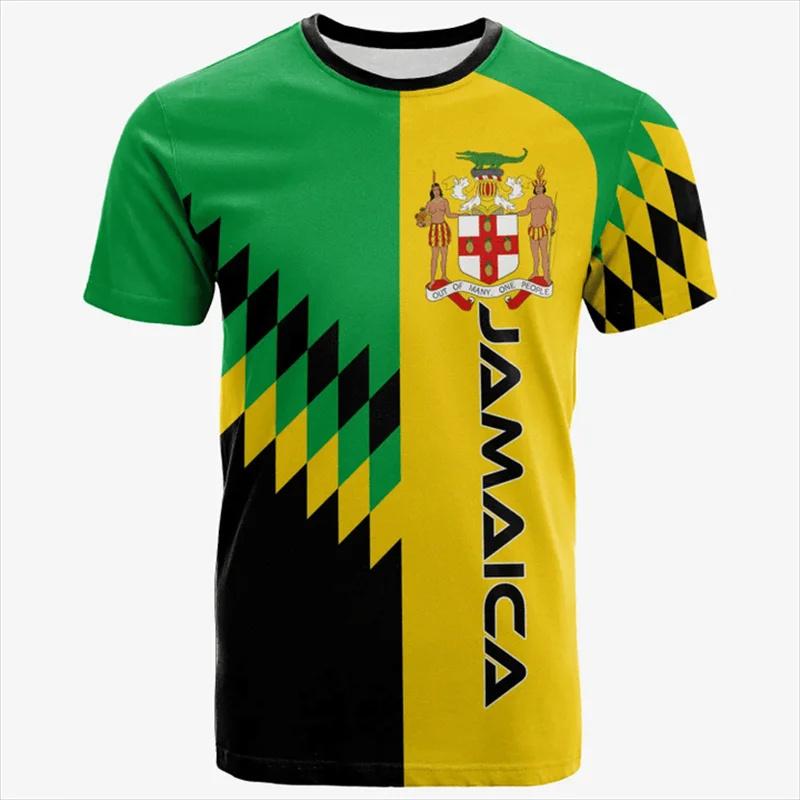 ETST WENDY 005 Zomermode Nieuwe 3D Jamaica Nationale Vlag Embleem Bedrukking T-shirt Jamaicaanse Wapen Grafische T-shirts Voor Mannen Vintage Kleding XS