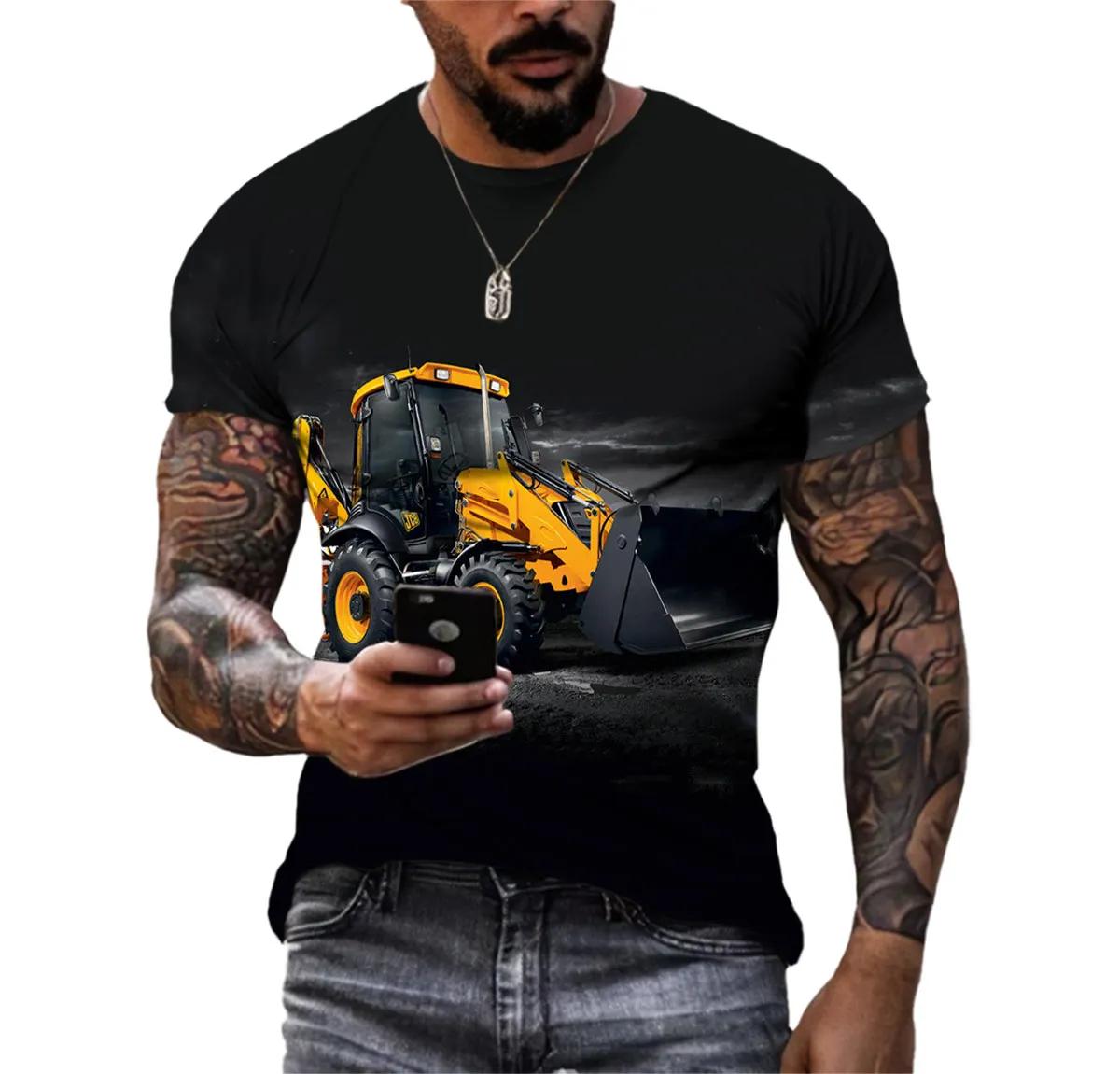 ETST 05 Engineering Truck Excavator Summer Personality Heren T-shirt 3d-geprint Oversize Korte Mouw Bulldozer Tractor O Kraag Shirt S
