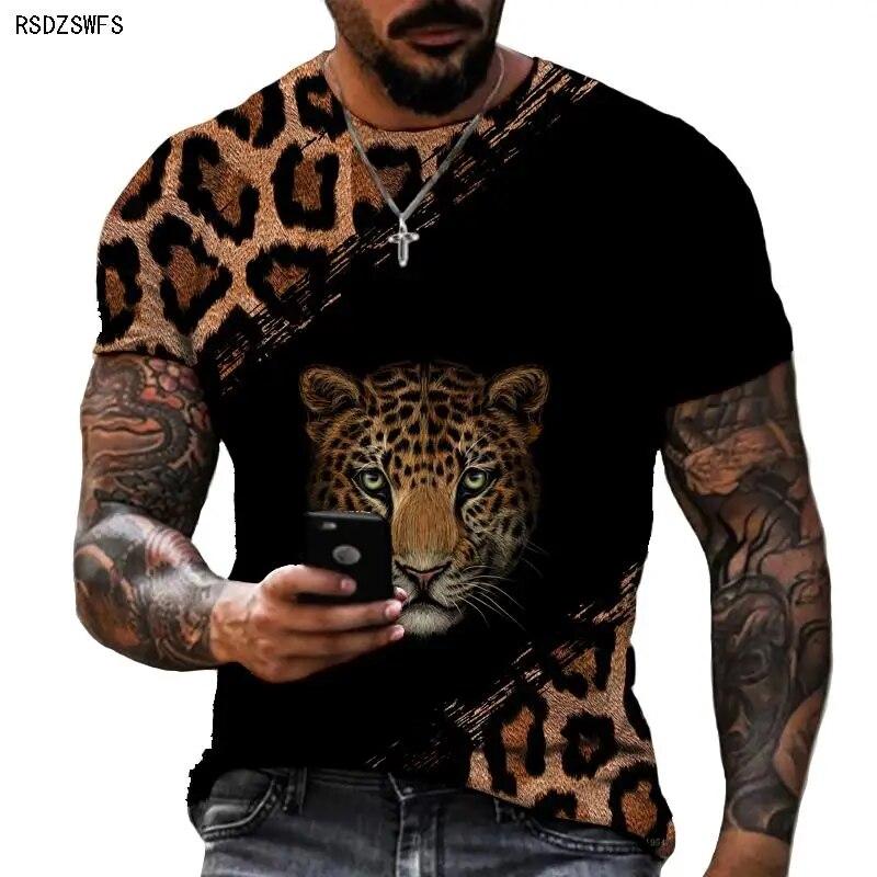 Xin nan zhuang Animal World Leopard 3D-geprinte heren- en dames-T-shirts HD Korte mouwen Oversized Zomermodetrend Losse tops met korte mouwen 6XL