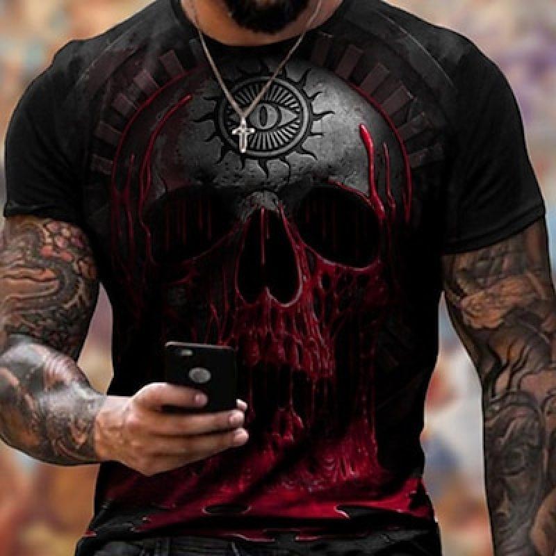 ETST 07 Schedel Gothic Heren 3D Shirt Voor Halloween | Zwart Zomer Heren T-shirt Grafisch Ronde Hals Rood Groen 3D Print Plus Size Casual Dagelijks Korte Mouw Kleding S