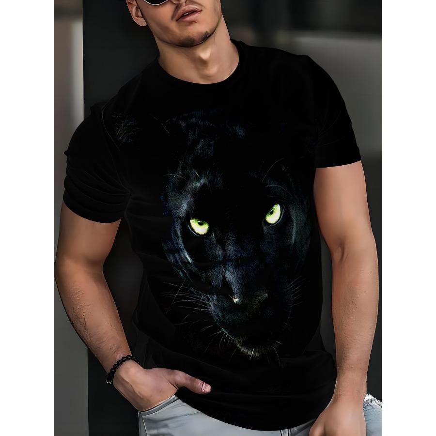 WowClassic Tijger Luipaard Patroon Tees Zomer Zwarte T-shirts Heren Streetwear 3D Print T-shirt Mode O Hals Korte Mouw Tops S zwart