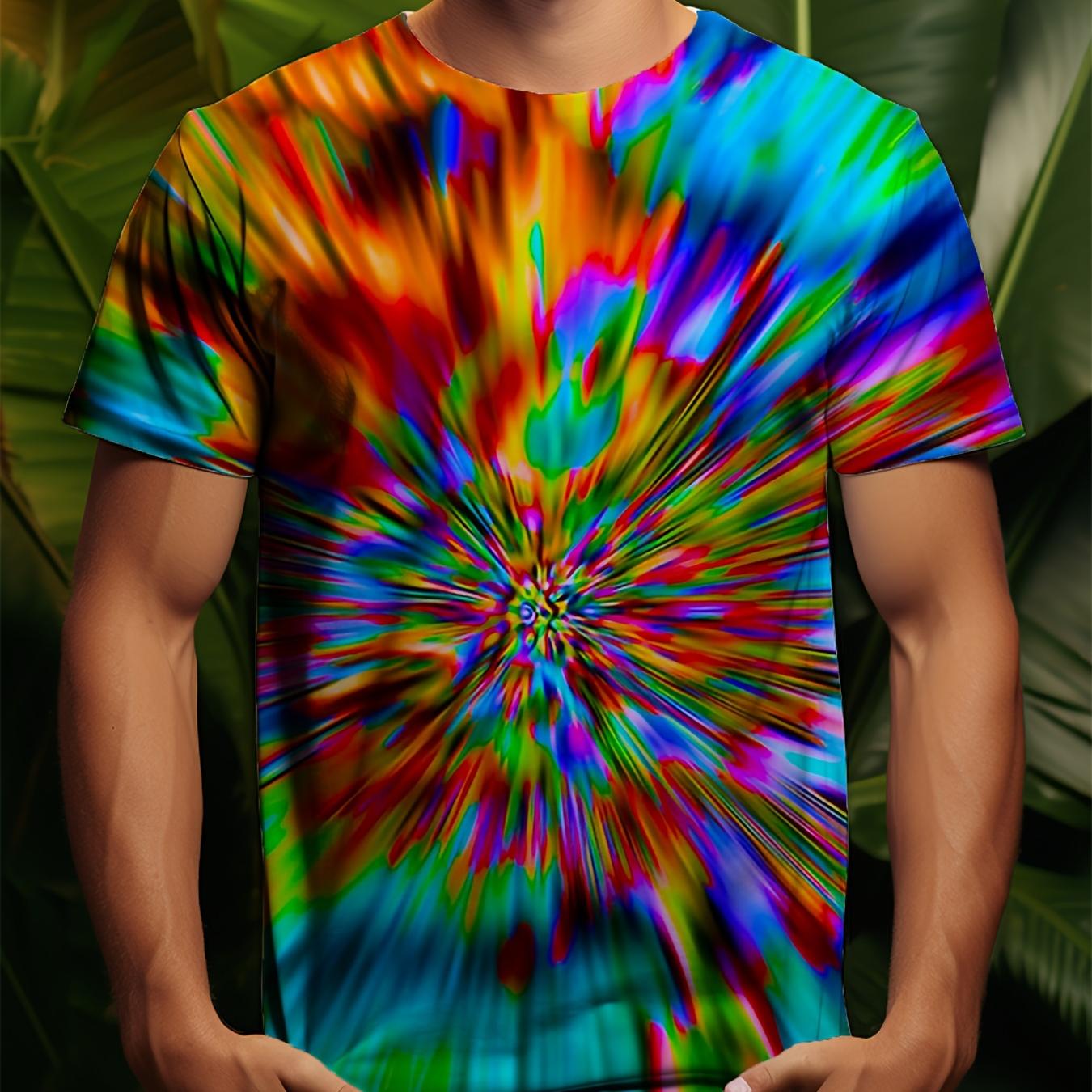 ETST 03 Plus Size Heren 3D Kleurrijk Illusie Patroon Grafische Print T-shirt Voor De Zomer, Trendy Coole Korte Mouw T-shirts Voor Grote & Lange Mannen S