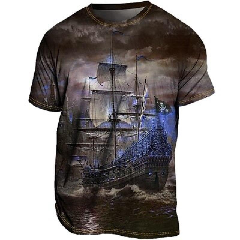 Subilier Heren T-shirt Tee Tee Grafisch Schip Nautisch Ronde Hals Kleding Kleding 3D Print Buiten Casual Korte Mouw Print Vintage Modeontwerper S