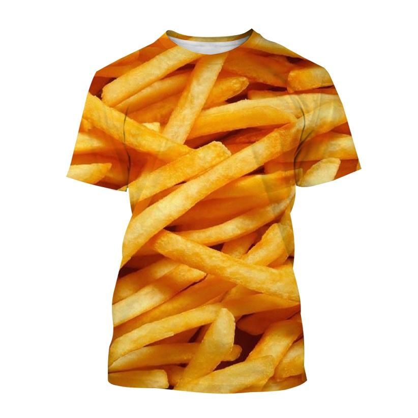 Chengyu Summer Tide French Fries Afbeelding Heren T-shirts Casual 3D Print Tees Hip Hop Persoonlijkheid Ronde Hals Korte Mouw Snel Droog XXS