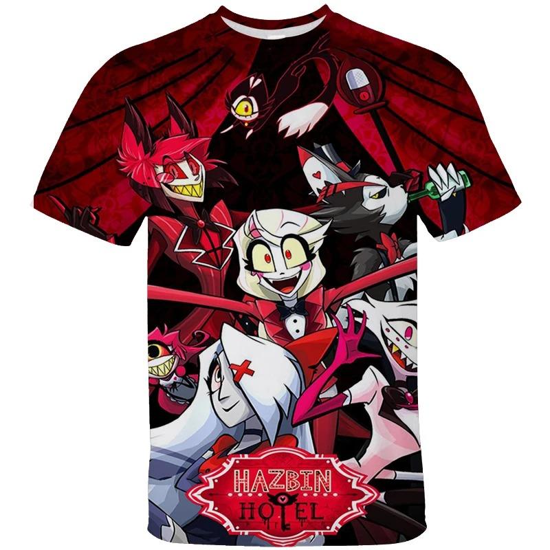 Xuhaijian02 Hazbin Hotel Kinder T-shirts 3D Prited Zomer Korte Mouw T-shirt Voor Heren Kinderen Hot Fashion Streetwear Volwassen Kinderkleding 100