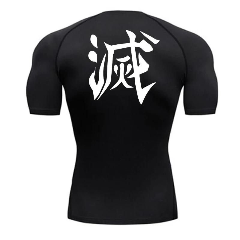 Xin nan zhuang Demon Slayer Print Compressie Shirts voor Heren Gym Workout Fitness Ondershirts Korte Mouw Snel Droog Atletische T-shirts T-shirt Tops S