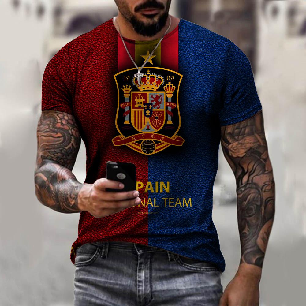 Baibao QIQI Heren 3D-geprint T-shirt, Italiaans, Zweeds en Brits nationaal team Ronde hals Korte mouw Shirt, Casual Top XS
