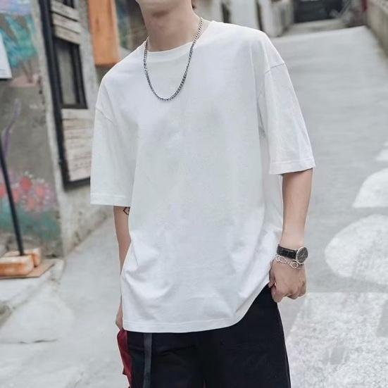 Bohuidadeng Zomer heren T-shirt Ronde hals Effen kleur Casual stijl Halve mouw Losse trui Dagelijks dragen Jeugdige tiener Sporttop 2XL wit