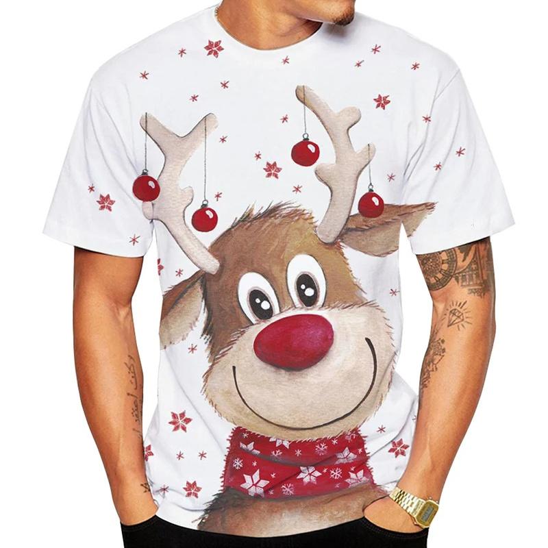 ETST 012 Vrolijk Kerstfeest 3D Geprint T-shirt Eland Sneeuwman Grafische T-shirts Mannen Y2k Vrouwen Vakantiecadeaus Oversized T-shirt Streetwear Tops S