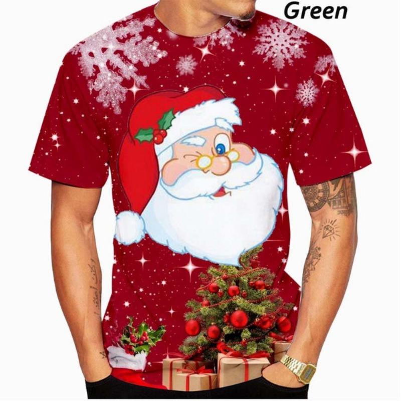 ETST 05 Nieuwe stijl kerstman 3D-printen heren en dames kerstavond persoonlijkheid korte mouwen tops T-shirt S