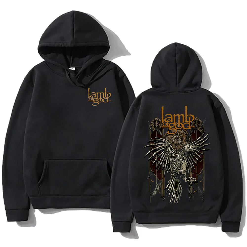 Trendy discount Lamb of God Heavy Mental Band T-shirt Hoodies Heren Retro Kleding Lamb of God Albumhoezen Grafische Sweatshirts Harajuku Pullover XS zwart