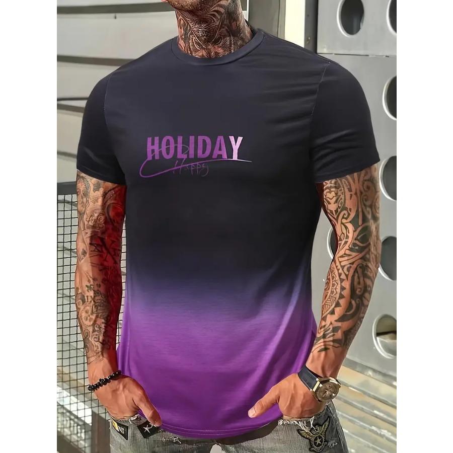 HerSight Letters Heren T-shirt 3D Geprinte T-shirts Mannelijk Eenvoudig Gradiënt Mode Trend Korte Mouw T-shirts Casual Zomerkleding S